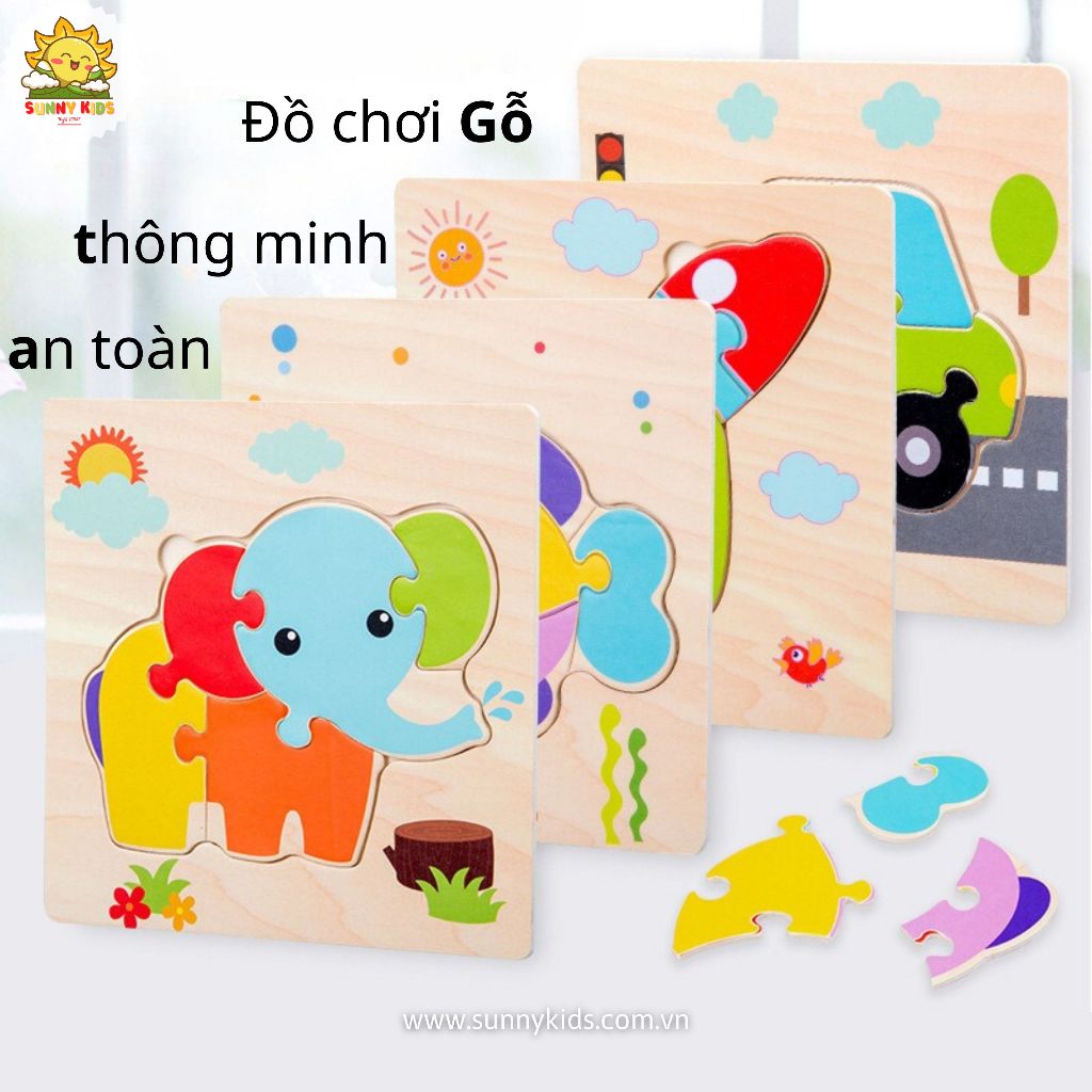 Đồ chơi Gỗ Tranh lắp ghép thông mình cho Bé dưới 3 tuổi, chất liệu bảng lắp ghép an toàn, bo tròn góc cạnh - Sunny Kids