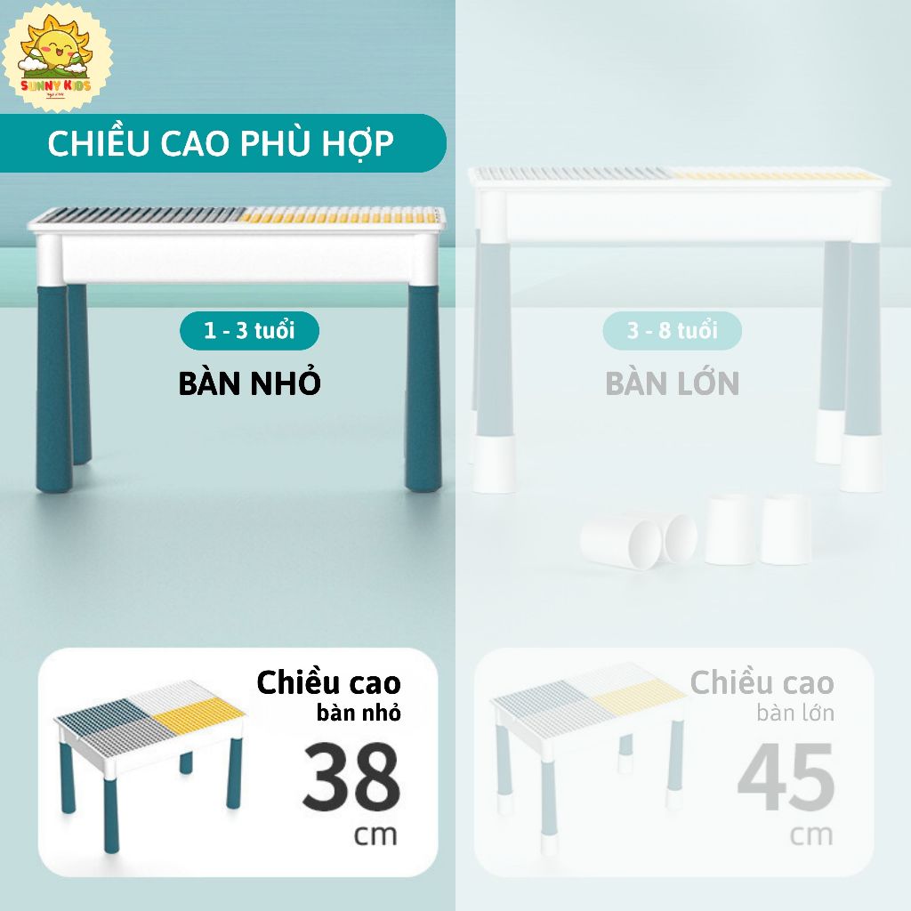 Bộ Bàn Lắp Ráp Đa Năng Menggao - Kèm 1 Ghế Tai Thỏ, Bàn nhỏ cho Bé từ 1 đến 3 Tuổi, Kích thước 38x37x29cm - Sunny Kids