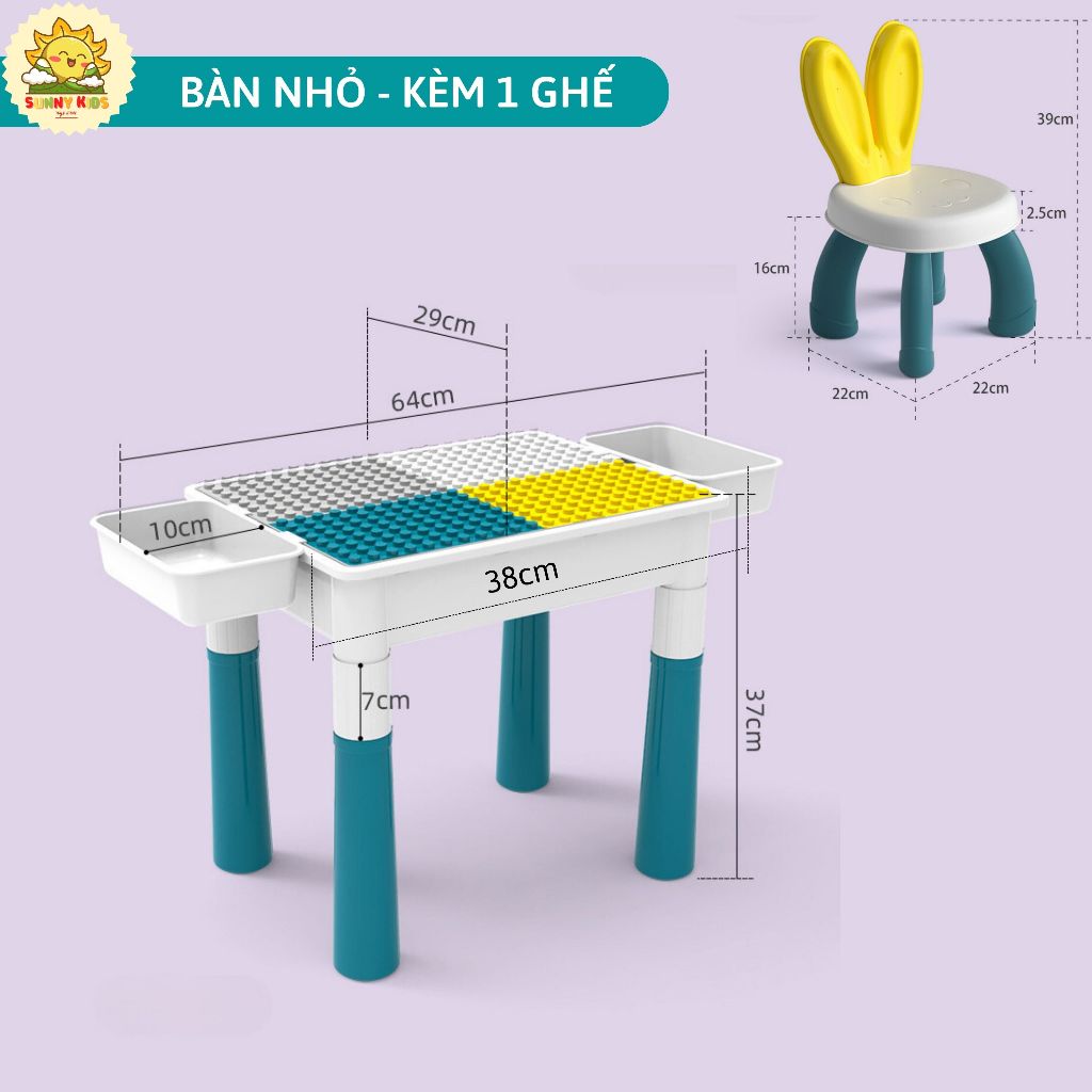 Bộ Bàn Lắp Ráp Đa Năng Menggao - Kèm 1 Ghế Tai Thỏ, Bàn nhỏ cho Bé từ 1 đến 3 Tuổi, Kích thước 38x37x29cm - Sunny Kids