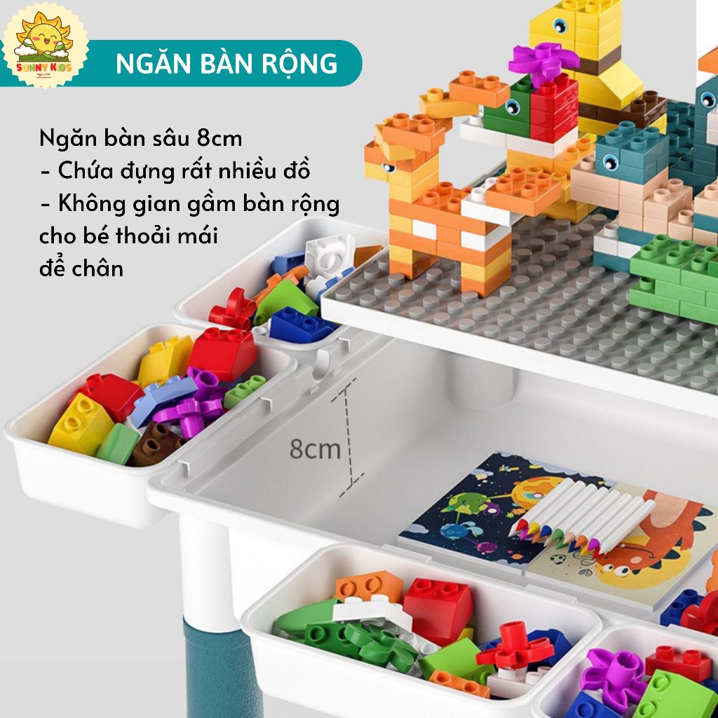 Bộ Bàn Lắp Ráp Đa Năng Menggao - Kèm 1 Ghế Tai Thỏ, Bàn nhỏ cho Bé từ 1 đến 3 Tuổi, Kích thước 38x37x29cm - Sunny Kids