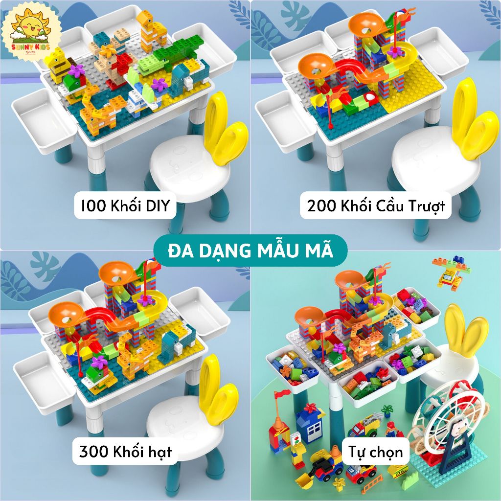 Bộ Bàn Lắp Ráp Đa Năng Menggao - Kèm 1 Ghế Tai Thỏ, Bàn nhỏ cho Bé từ 1 đến 3 Tuổi, Kích thước 38x37x29cm - Sunny Kids