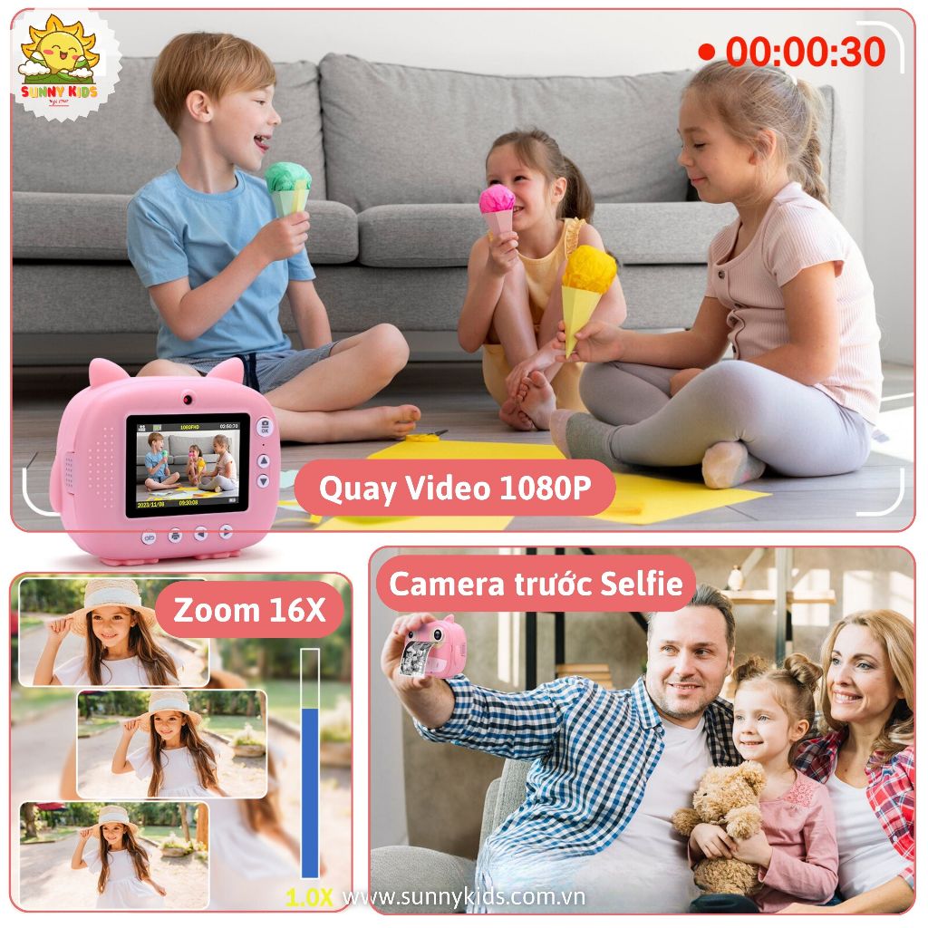 Máy chụp hình cho Bé JJRC V17 | In ảnh lấy liền | 2 Cameras, Zoom 16x, Video 1080P