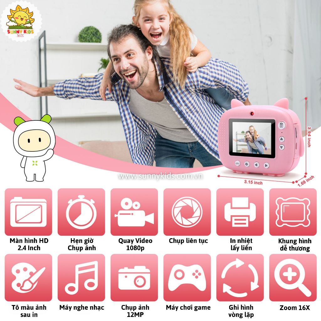 Máy chụp hình cho Bé JJRC V17 | In ảnh lấy liền | 2 Cameras, Zoom 16x, Video 1080P