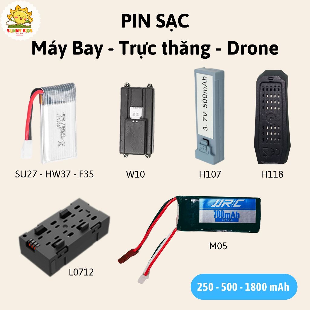 (LINH KIỆN) Pin Lithium cho đồ chơi Máy bay và Drone Mini Điều khiển từ xa  3.7V, sạc lại trên 300 lần - Sunny Kids