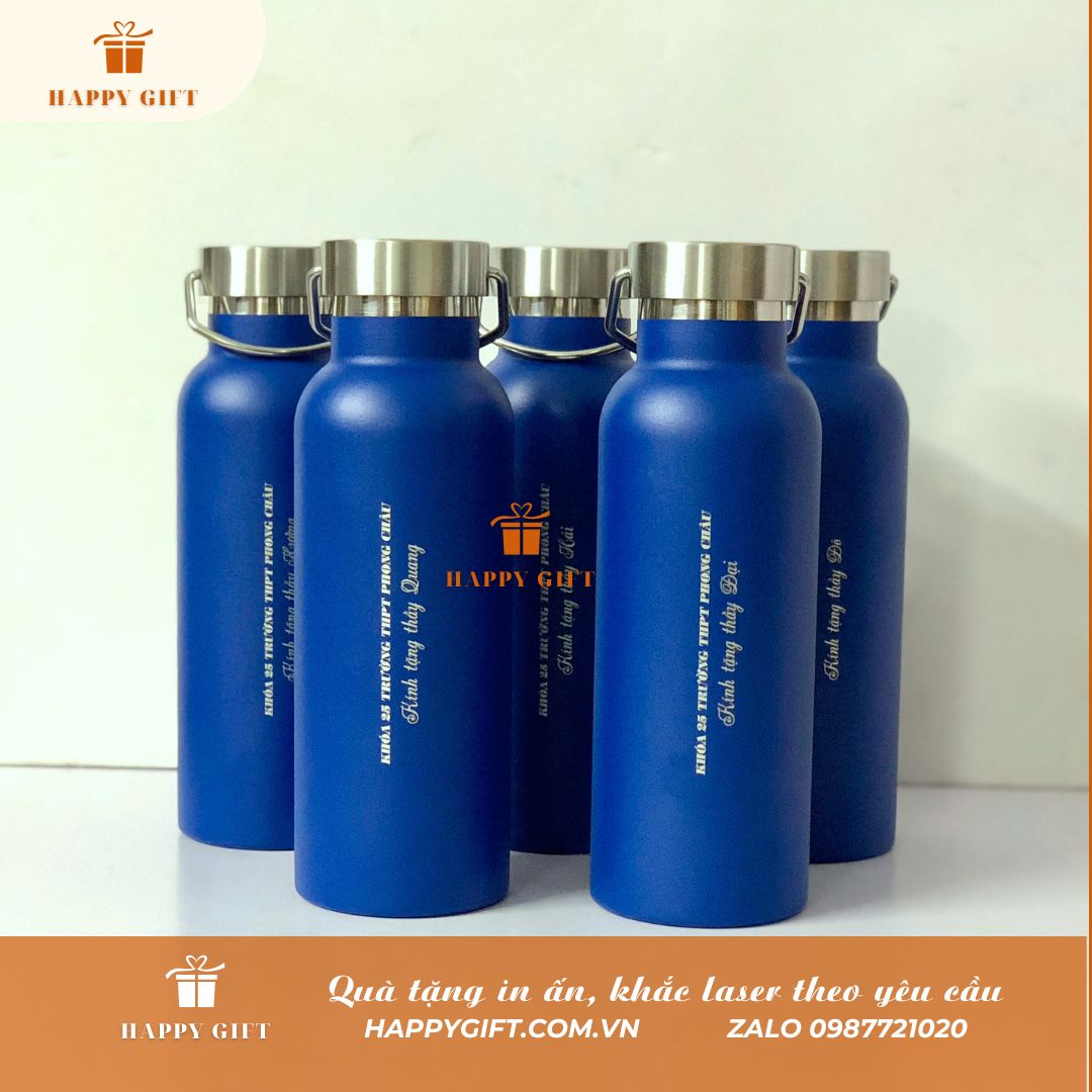 Bình giữ nhiệt 500ml có quai xách dáng chai_ Quà tặng doanh nghiệp giá rẻ _ Tặng thầy cô trường THPT Phong Châu