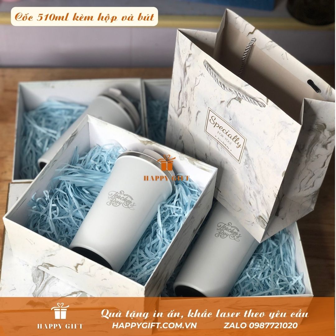 Sét quà tặng 20/11-Bình giữ nhiệt 510ml khắc tên theo yêu cầu, cốc giữ nhiệt 8-12h