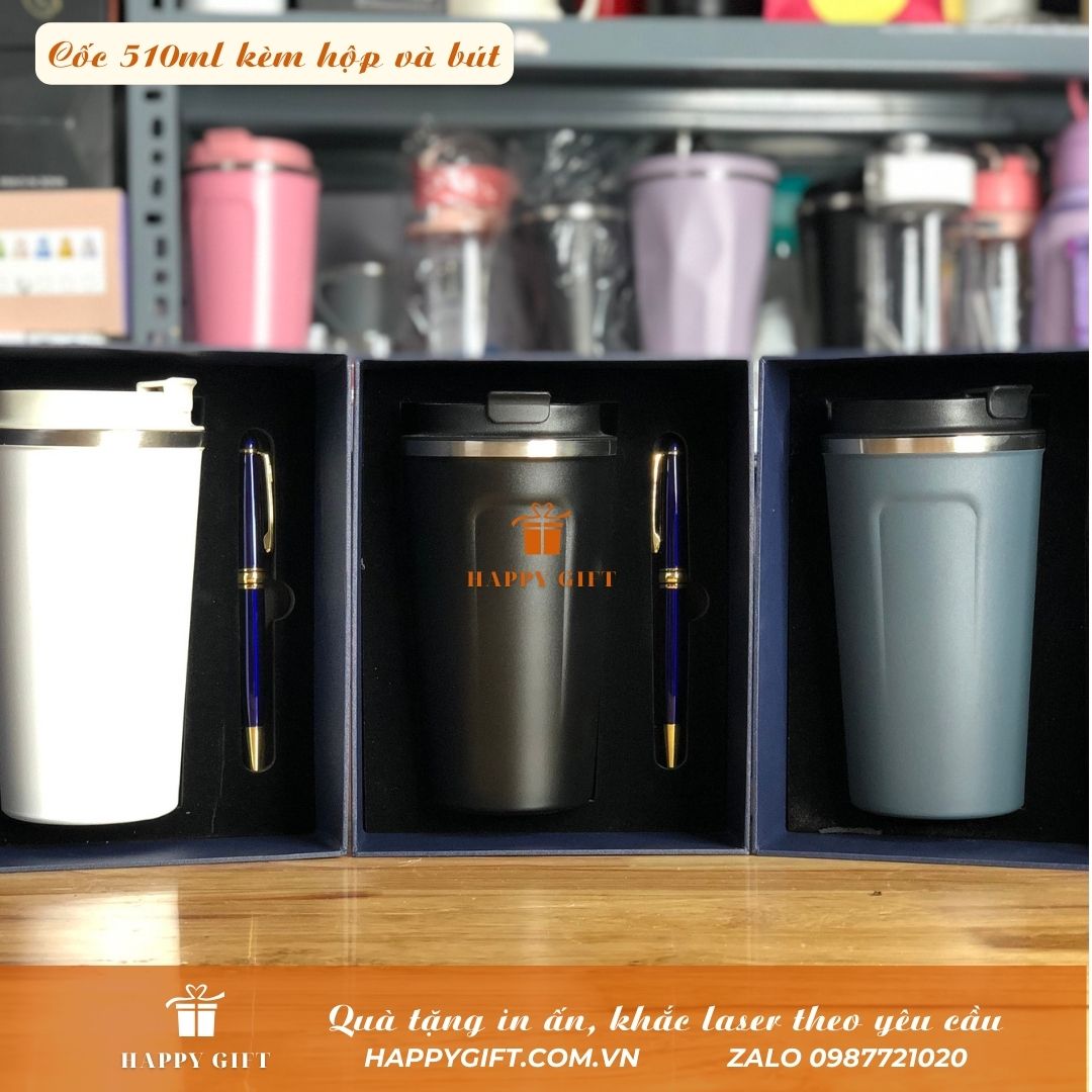 Sét quà tặng 20/11-Bình giữ nhiệt 510ml khắc tên theo yêu cầu, cốc giữ nhiệt 8-12h
