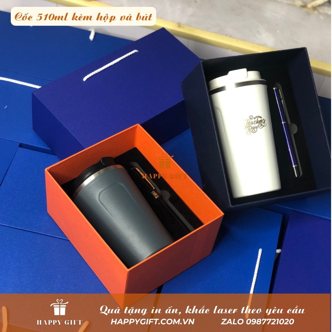 Sét quà tặng 20/11-Bình giữ nhiệt 510ml khắc tên theo yêu cầu, cốc giữ nhiệt 8-12h