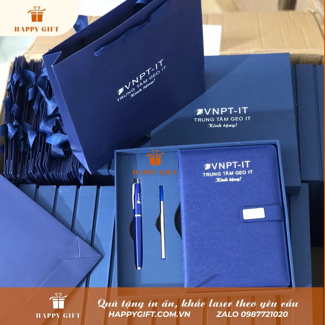 🎁 SET QUÀ SỔ + BÚT KÈM TÚI CÁC MÀU – NHẬN KHẮC TÊN/LOGO THEO YÊU CẦU