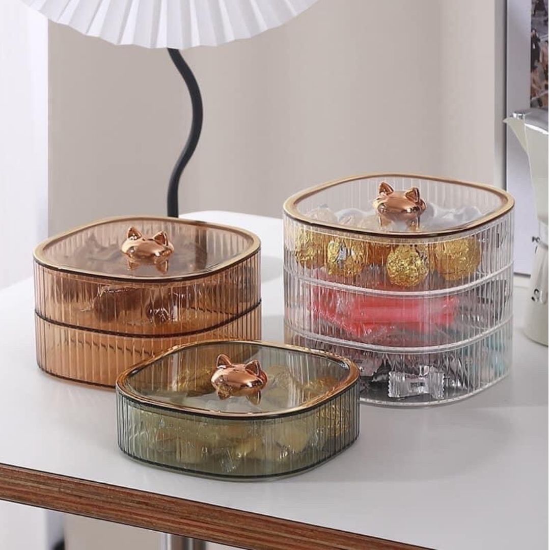 Khay mứt tết hộp đựng bánh kẹo 3 tầng trong suốt nhiều ngăn
