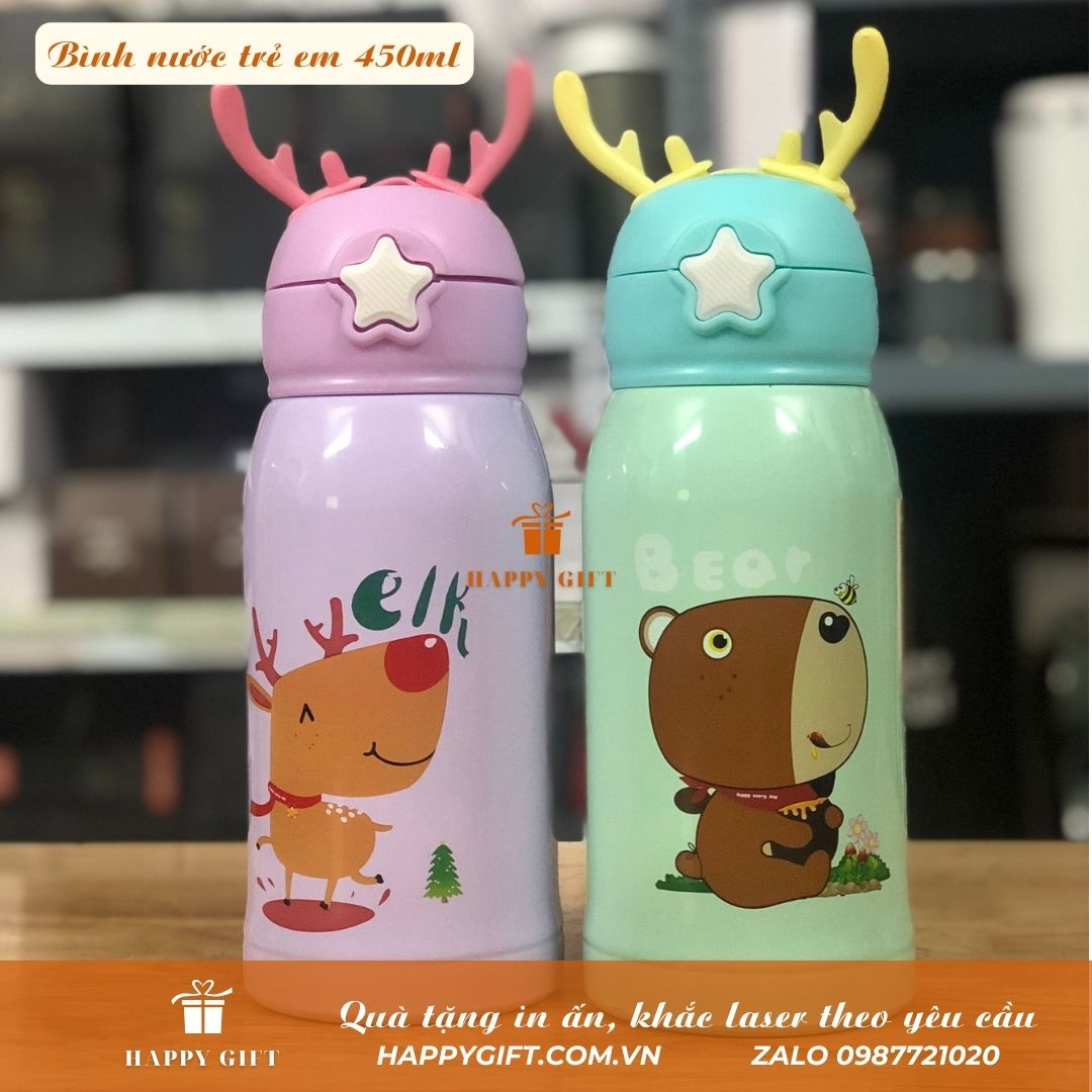 Bình Nước Giữ Nhiệt Tai Hươu Cute Đáng yêu Cho Bé  Lõi Thép Không Gỉ, Phù Hợp Đi Học, Dã Ngoại