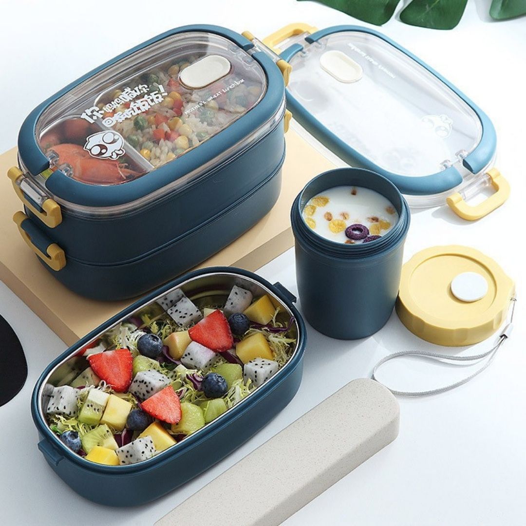 Hộp cơm giữ nhiệt, thực phẩm văn phòng  2 tầng Inox, chống gỉ, sang trọng