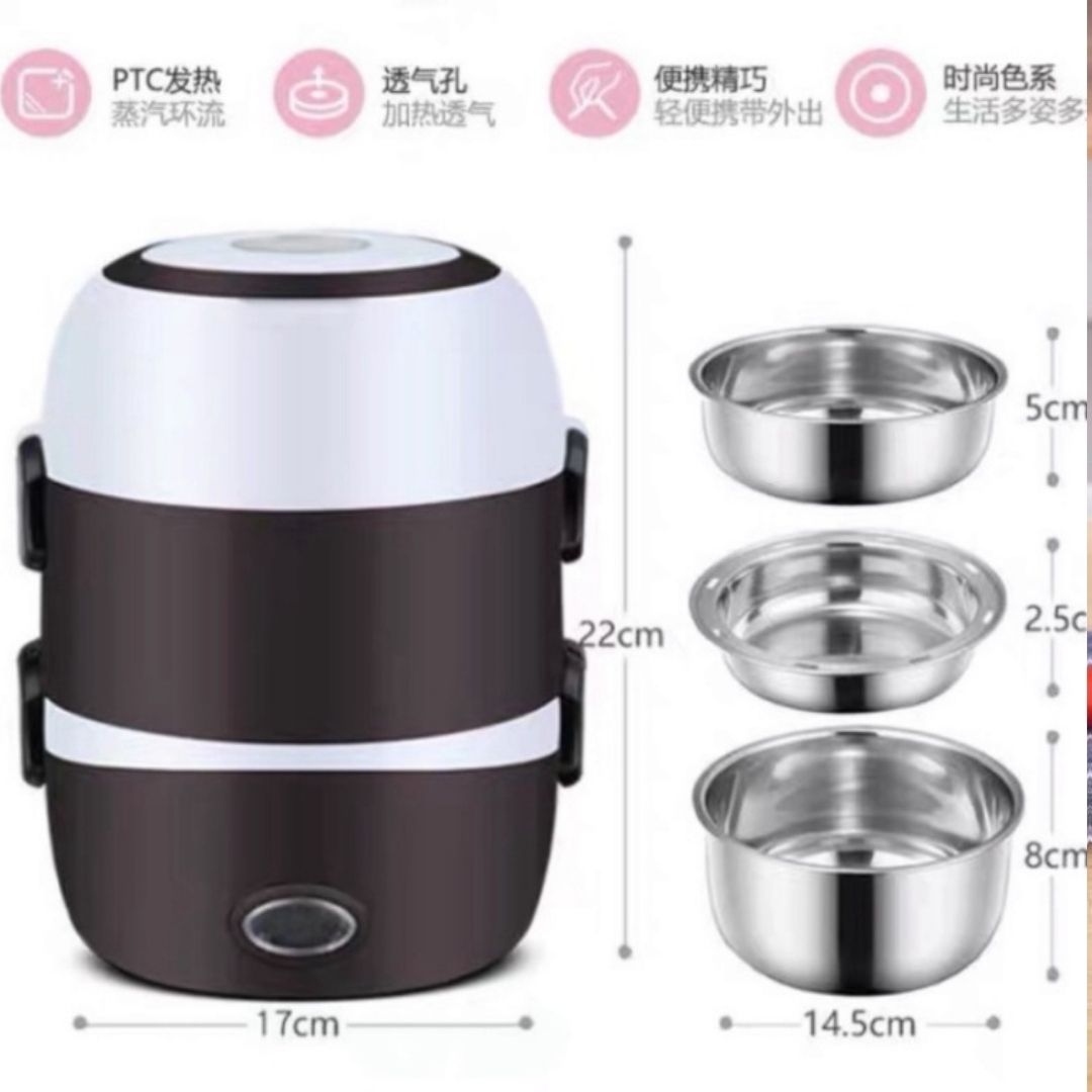 Hộp đựng cơm giữ nhiệt, hâm nóng nhanh thức ăn lõi inox, cắm điện 3 tầng