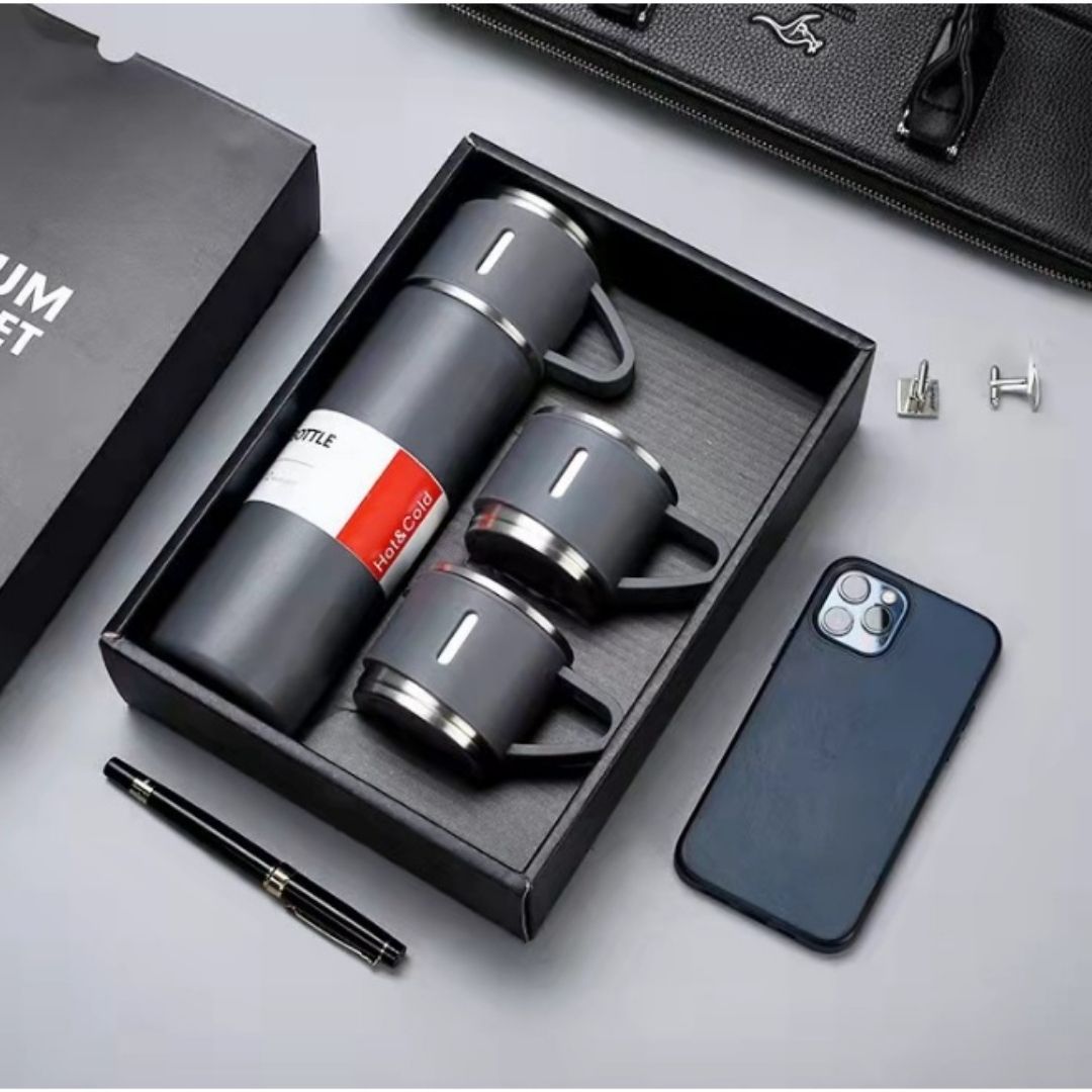 Sét bình giữ nhiệt 1 bình to 2 cốc nhỏ inox cao cấp kèm hộp đựng sang trọng có thể làm quà tặng