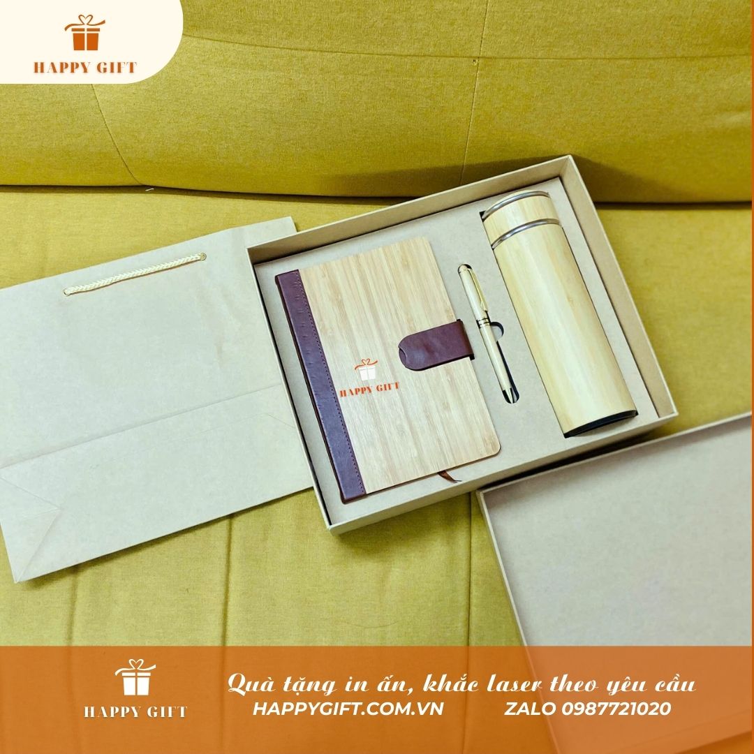 BỘ QUÀ TẶNG 3 MÓN TRE GIFT SET GỒM BÌNH GIỮ NHIỆT, SỔ TAY KÈM BÚT KÝ - S02