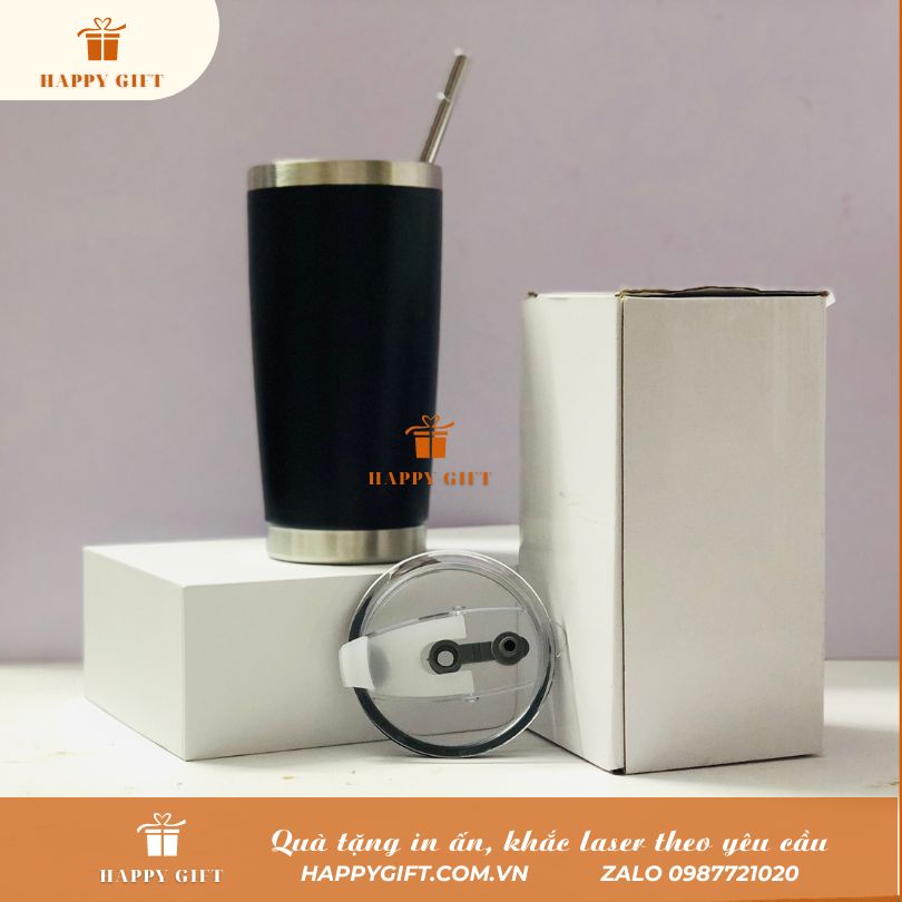 Quà tặng khắc tên Cốc giữ nhiệt 600ml kèm ống hút