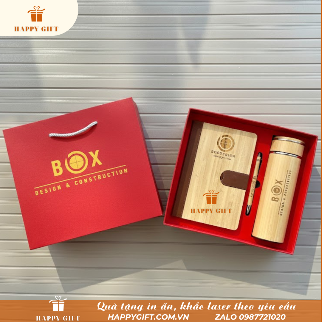 BỘ QUÀ TẶNG 3 MÓN TRE GIFT SET GỒM BÌNH GIỮ NHIỆT, SỔ TAY KÈM BÚT KÝ - S02
