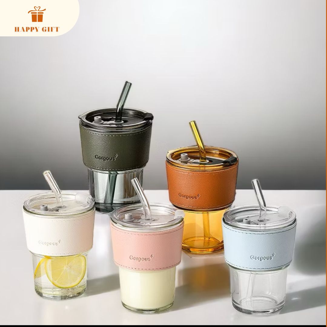 Cốc Nước Thuỷ Tinh Bọc Da Giữ Nhiệt Dễ Thương, Cốc Uống Nước Thuỷ Tinh Chịu Nhiệt Uống Cafe