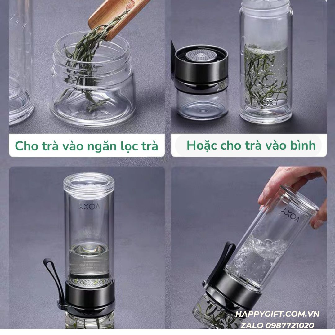 BÌNH THỦY TINH PHA TRÀ FECVEN 2 LỚP CÓ LÕI LỌC, QUAI XÁCH  BỀN BỈ, DUNG TÍCH 420ML