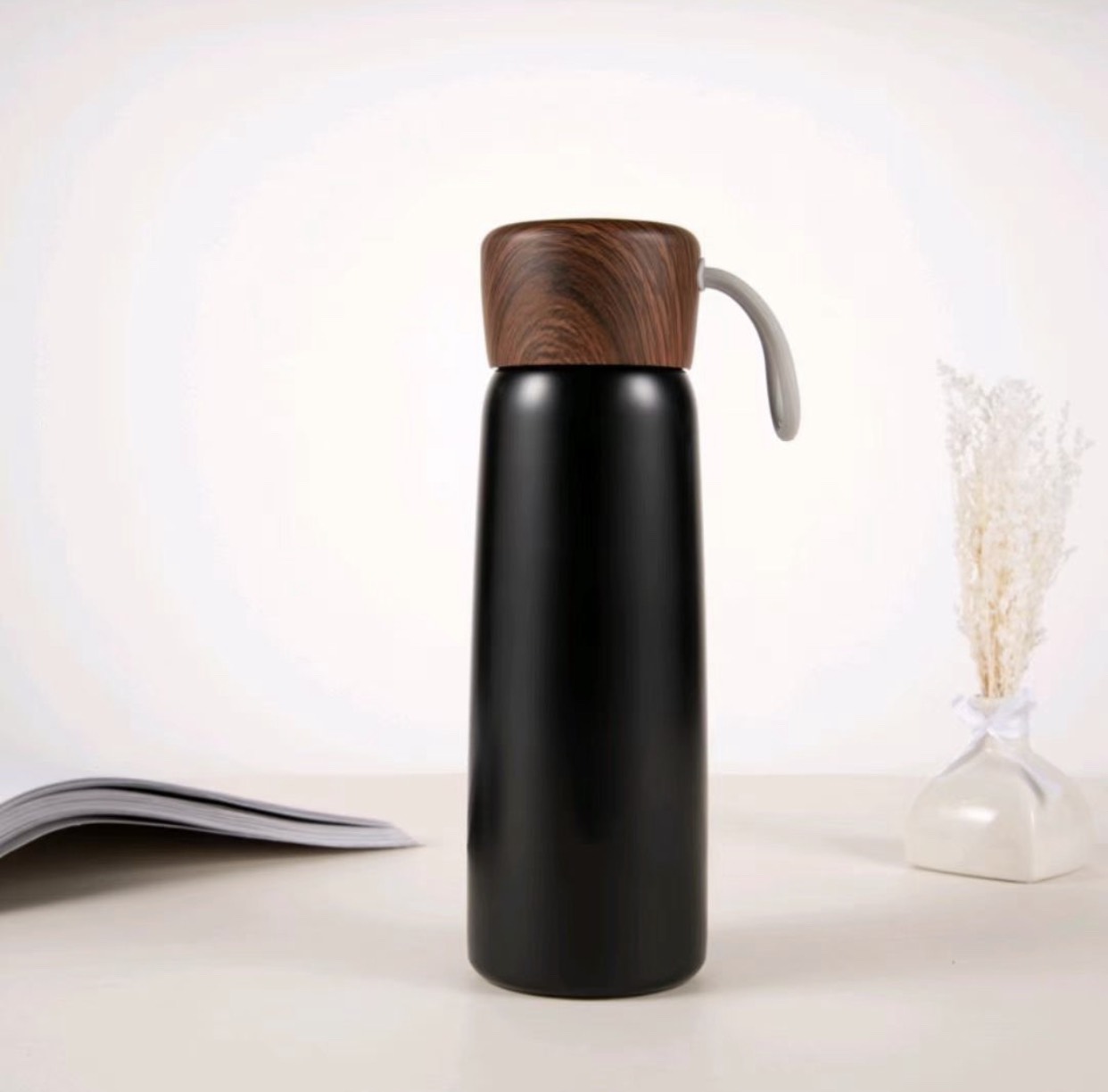 Bình Giữ Nhiệt 500ml Inox 304 Nắp Vân Gỗ Có Dây inox cao cấp Khắc In Logo Theo Yêu Cầu