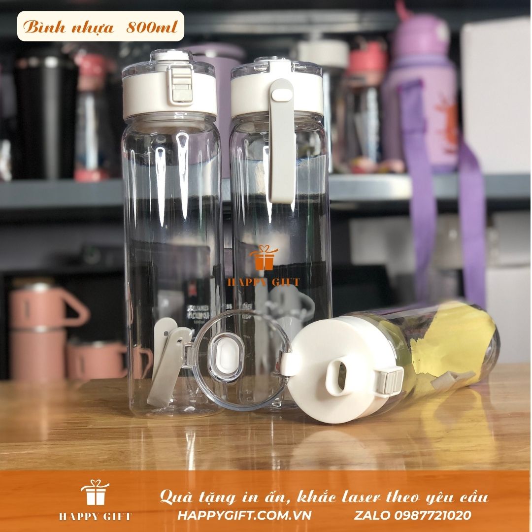 Bình Nước Thể Thao  800ml Bằng Nhựa Có Nắp Đậy Tiện Dụng