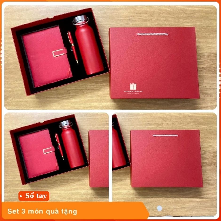 Set Quà Tặng Gift Set 3 món gồm Sổ Bút và Bình Giữ Nhiệt Kèm Hộp Quà - S01