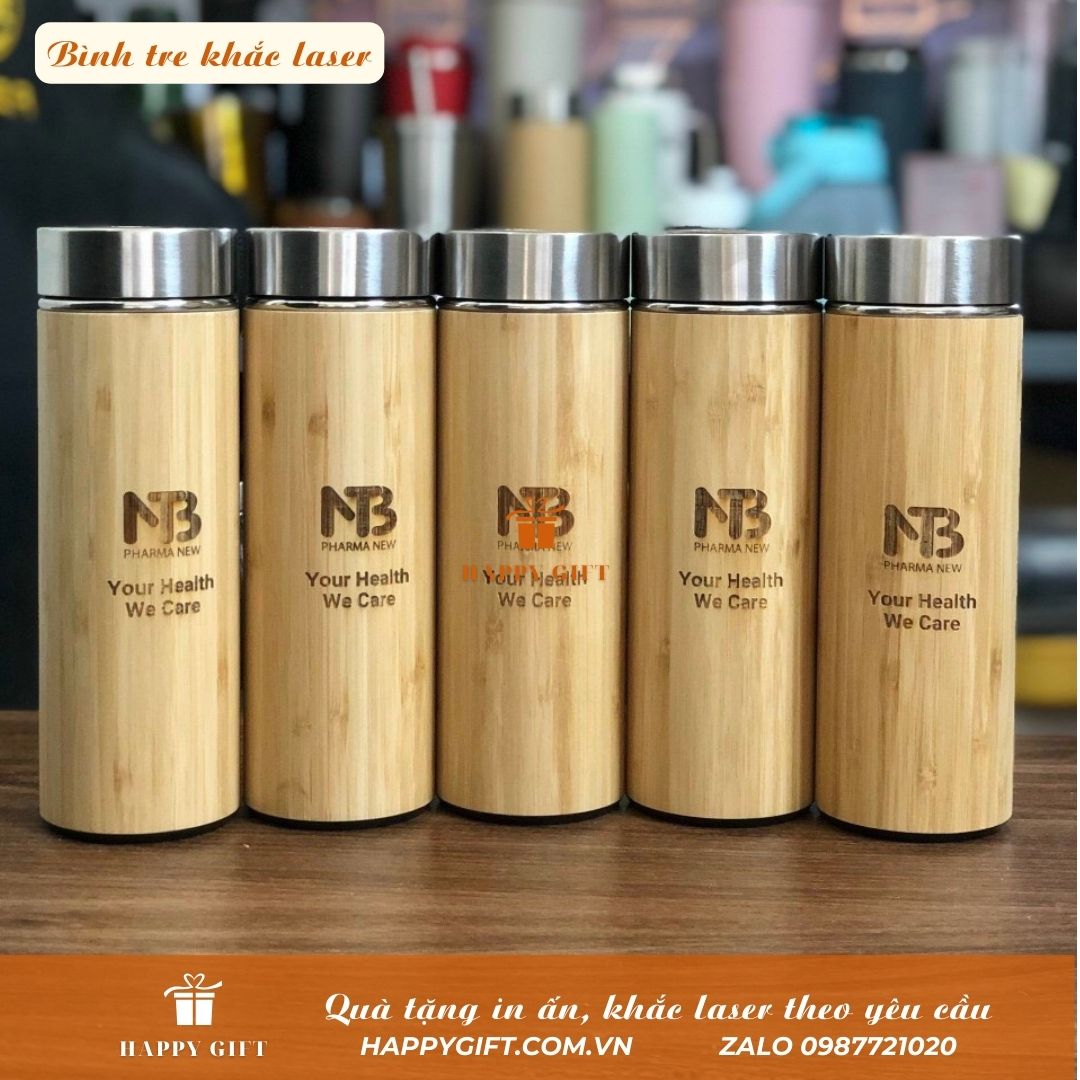 Bình Giữ Nhiệt Bằng Tre, Lõi inox 304, KHẮC TÊN,CÂU CHÚC THEO YÊU CẦU