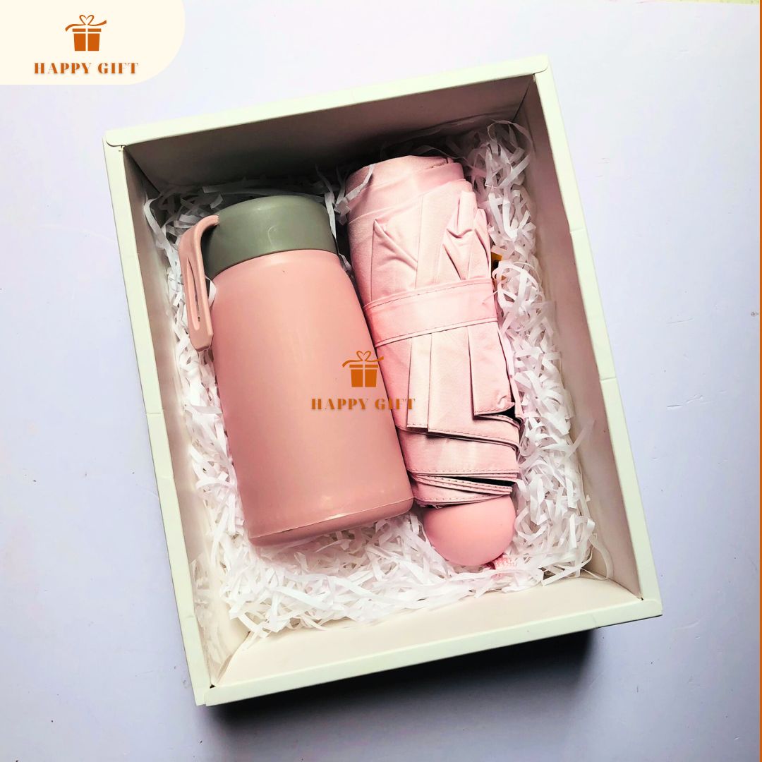 🎁 SET QUÀ 20/10 CAO CẤP – BÌNH GIỮ NHIỆT & Ô GẤP GỌN (TONE PASTEL) 🎁