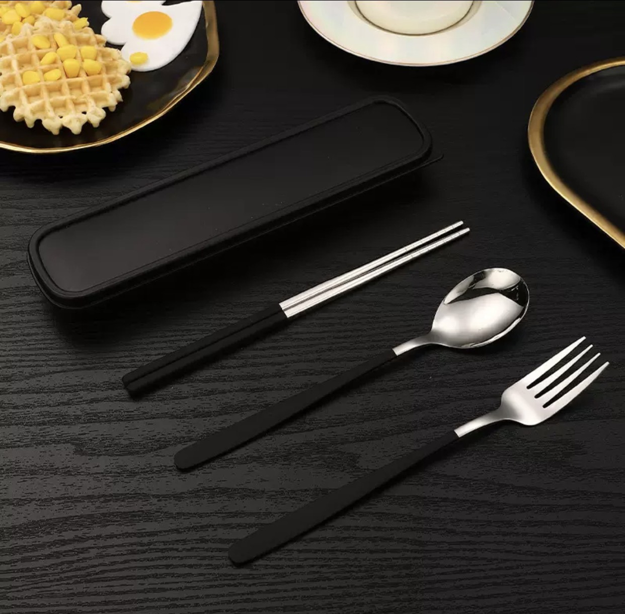 Hộp 3 Món Thìa, Đũa, Muỗng Inox Quà tặng nhân viên văn phòng, nhà hàng quán ăn