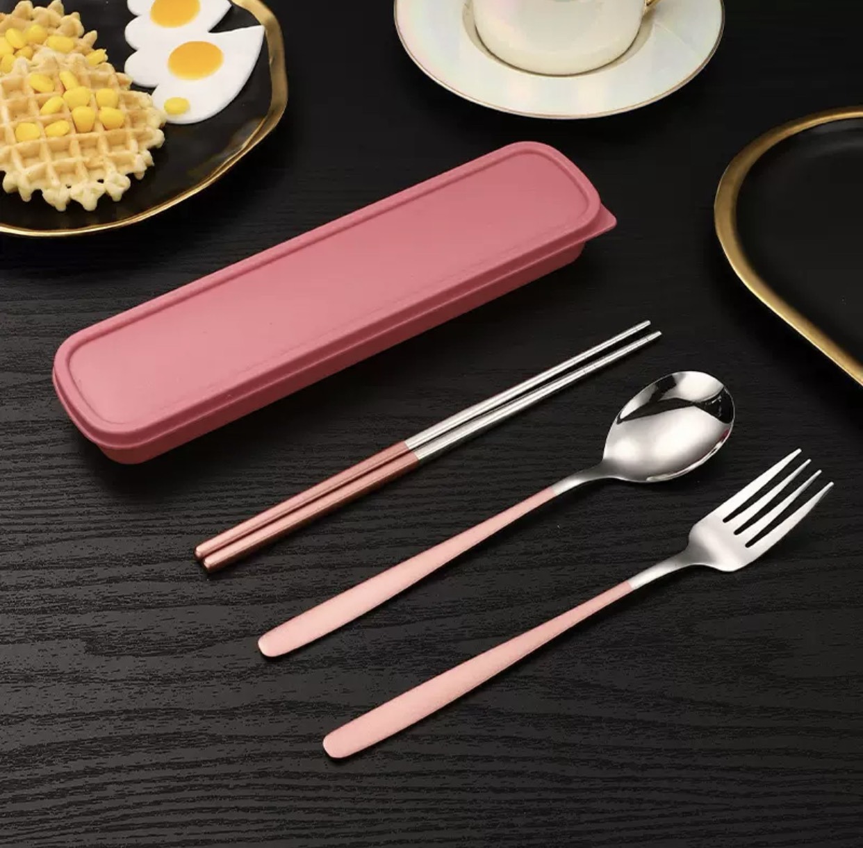 Hộp 3 Món Thìa, Đũa, Muỗng Inox Quà tặng nhân viên văn phòng, nhà hàng quán ăn