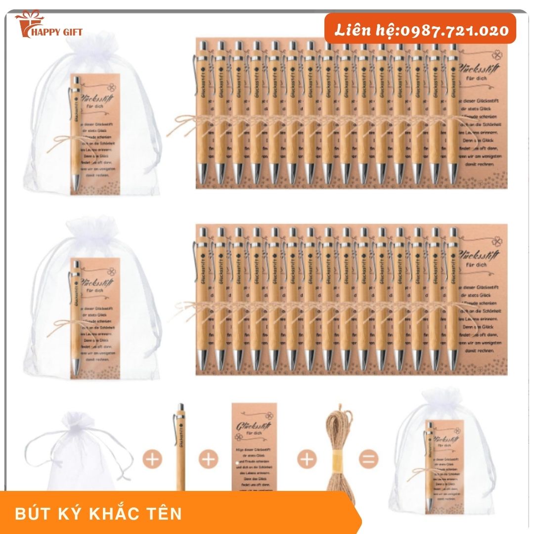Khắc Laser Bút tre theo yêu cầu tại Laser Hoàng Mai, khắc laser bút quà tặng doanh nghiệp, quà tặng sự kiện