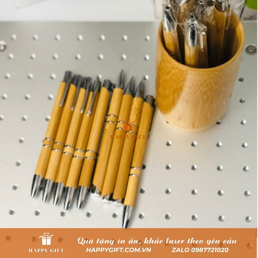 Bút Bi Mực Đen Ngòi 1.0mm Bằng Gỗ Tre