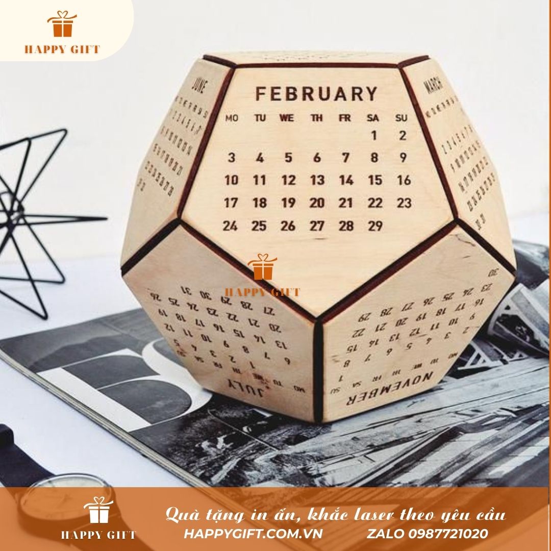 Lịch Gỗ Để Bàn 12 Mặt 2024 - Chất Gỗ MDF Cao Cấp Chống Nước Và Nấm Mốc, Khắc Logo Lời Chúc Theo Yêu Cầu