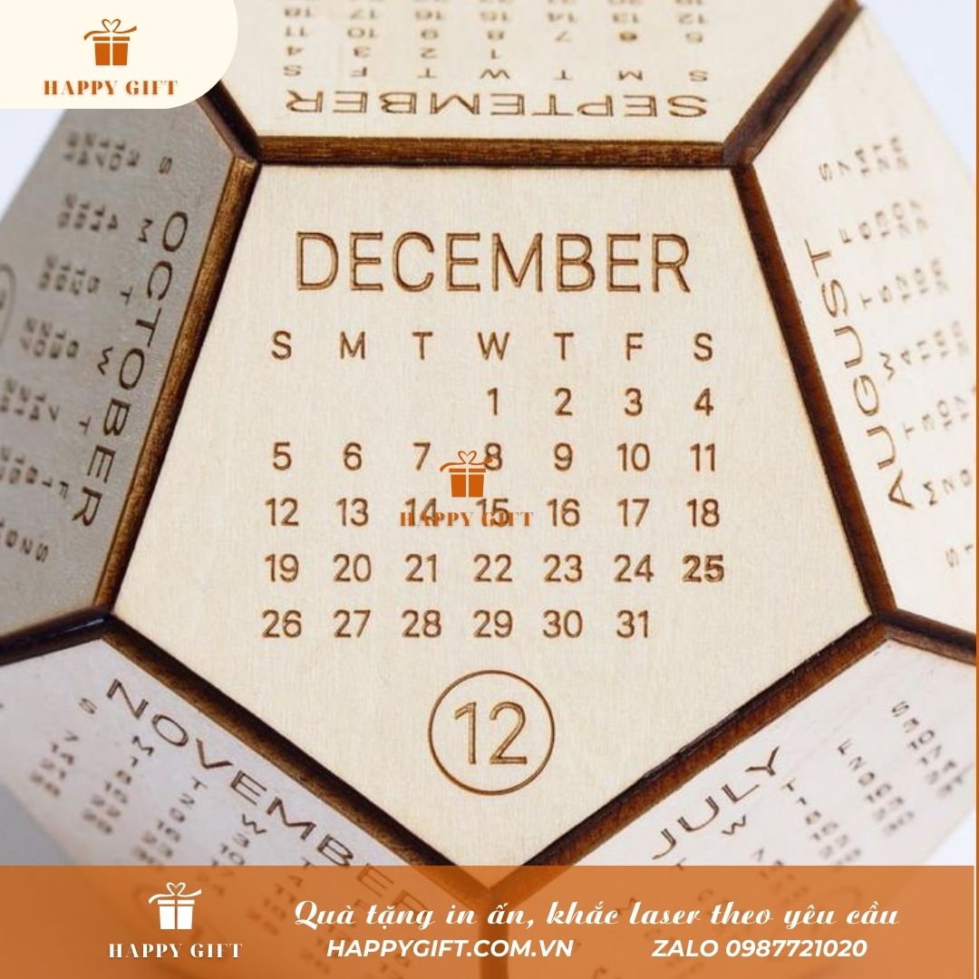 Lịch Gỗ Để Bàn 12 Mặt 2024 - Chất Gỗ MDF Cao Cấp Chống Nước Và Nấm Mốc, Khắc Logo Lời Chúc Theo Yêu Cầu