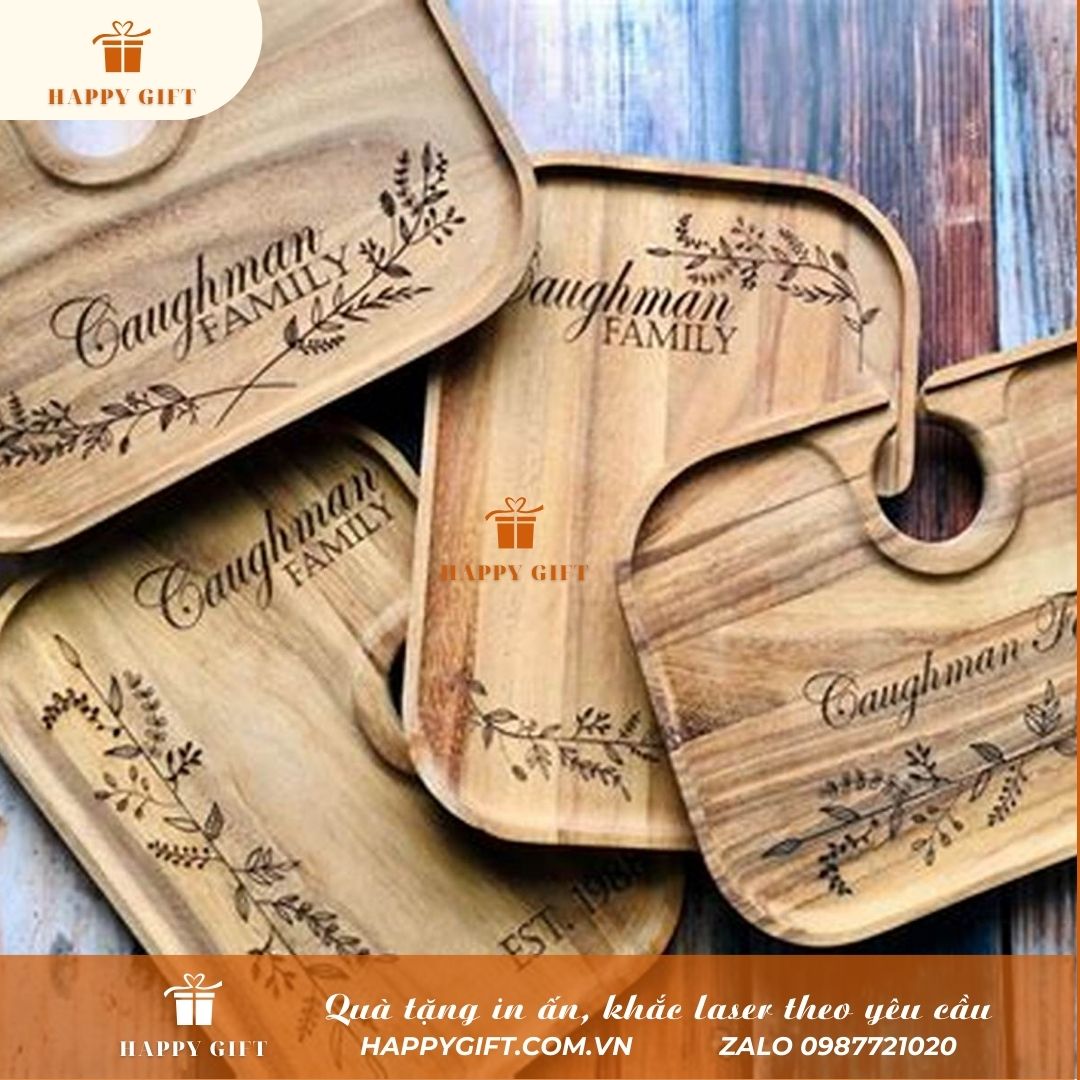 Khắc laser thớt gỗ, khay gỗ (tre) theo yêu cầu tại LASER HOÀNG MAI