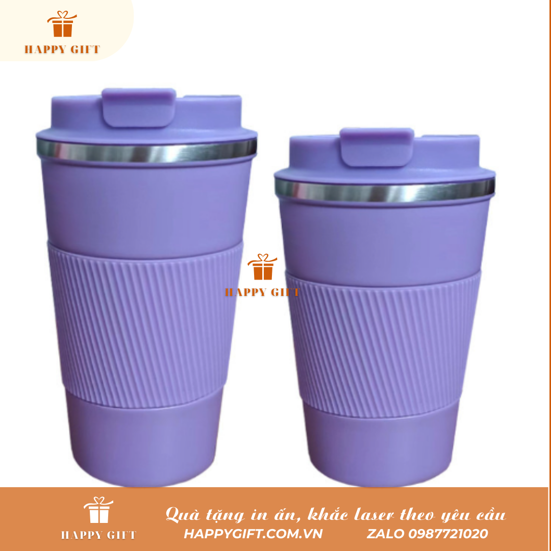 Cốc Coffee giữ nhiệt bọc silicon 380ml in logo làm quà tặng
