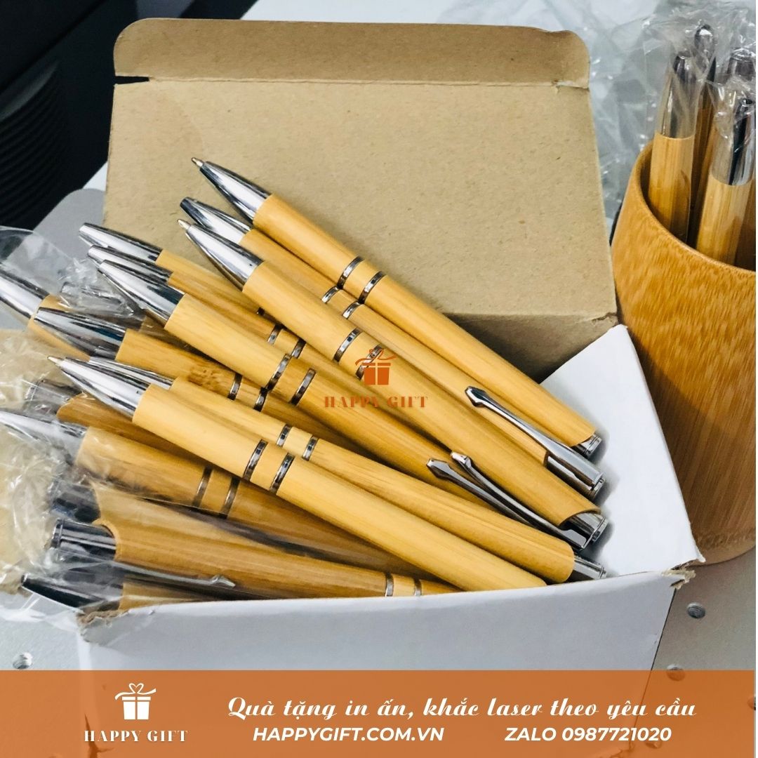 Bút Bi Mực Đen Ngòi 1.0mm Bằng Gỗ Tre