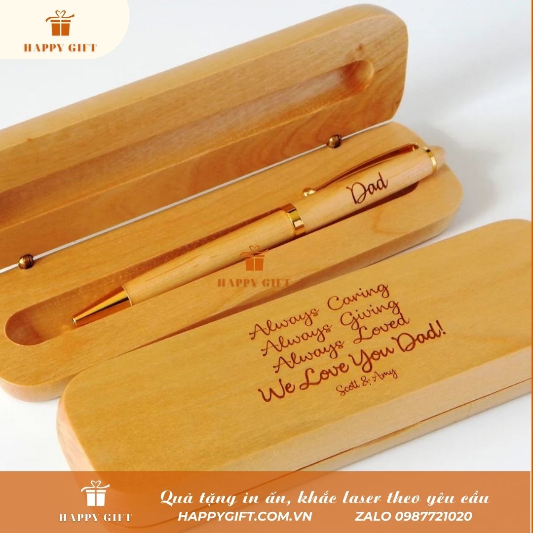 Khắc laser Bút gỗ theo yêu cầu, Khắc laser quà tặng doanh nghiệp, quà Tết, quà tặng sự kiện