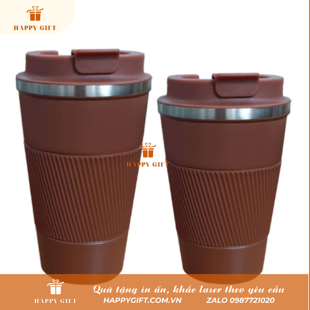 Cốc Coffee giữ nhiệt bọc silicon 380ml in logo làm quà tặng