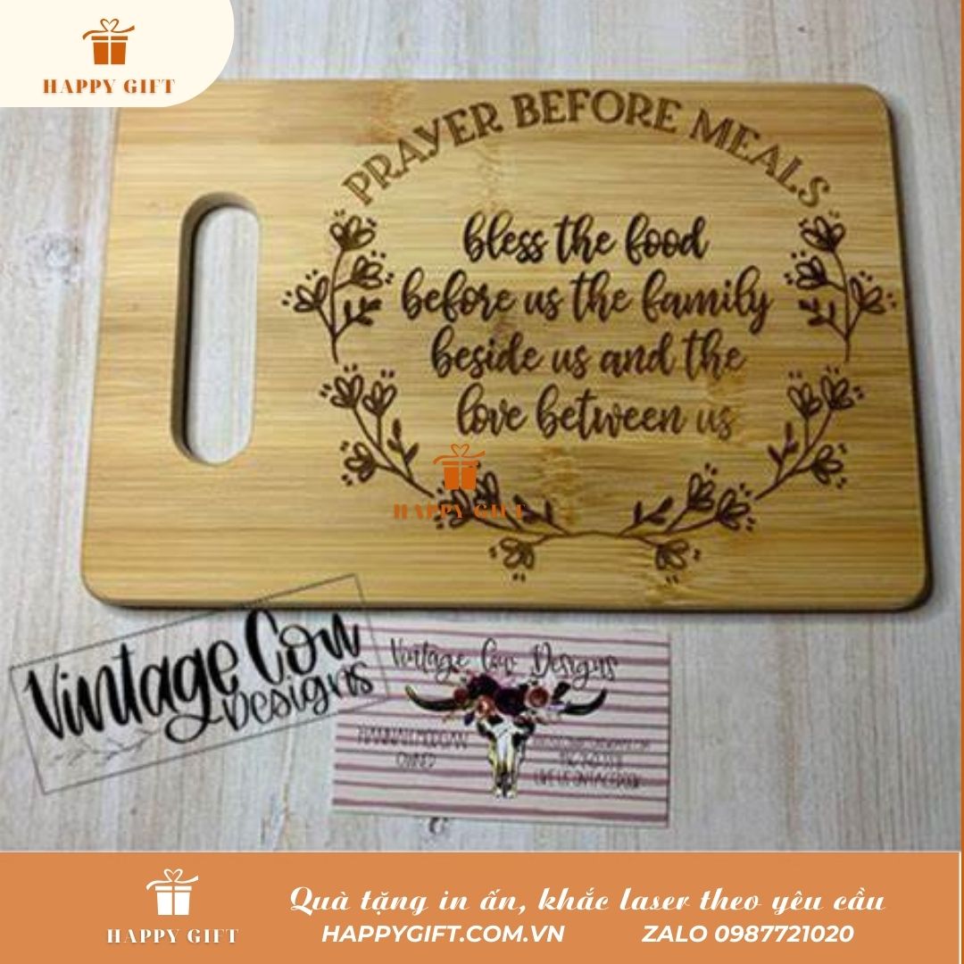Khắc laser thớt gỗ, khay gỗ (tre) theo yêu cầu tại LASER HOÀNG MAI