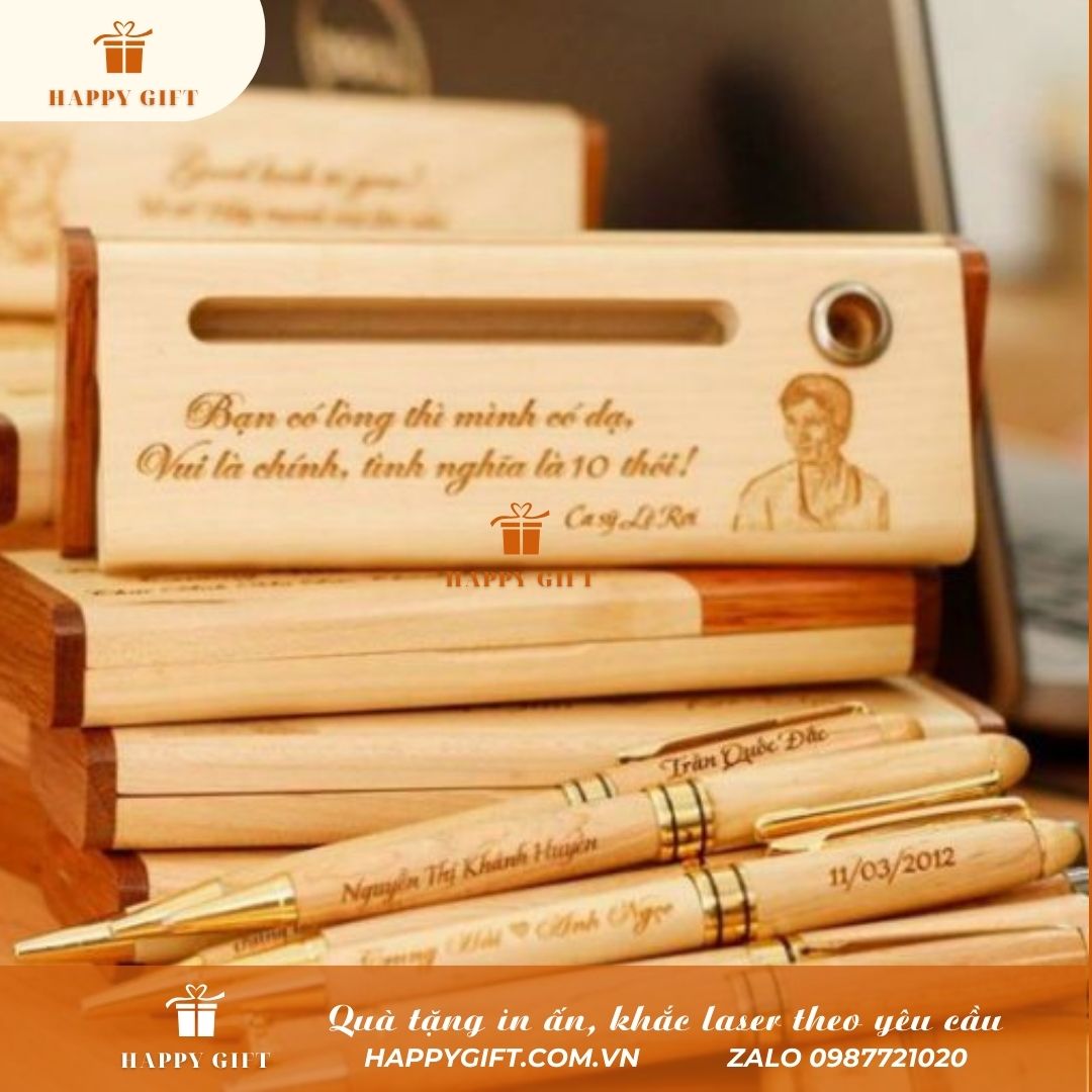 Khắc laser Bút gỗ theo yêu cầu, Khắc laser quà tặng doanh nghiệp, quà Tết, quà tặng sự kiện