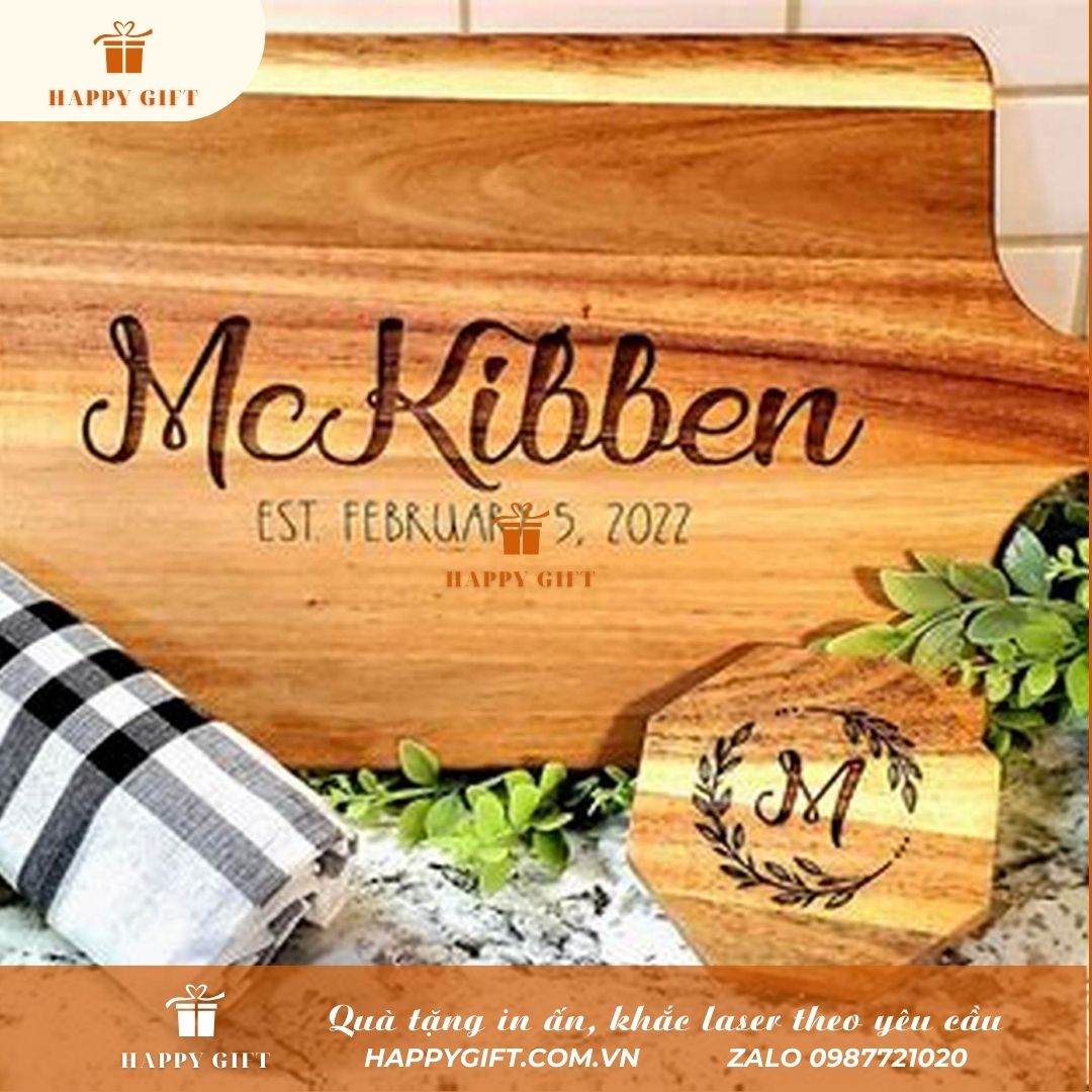 Khắc laser thớt gỗ, khay gỗ (tre) theo yêu cầu tại LASER HOÀNG MAI