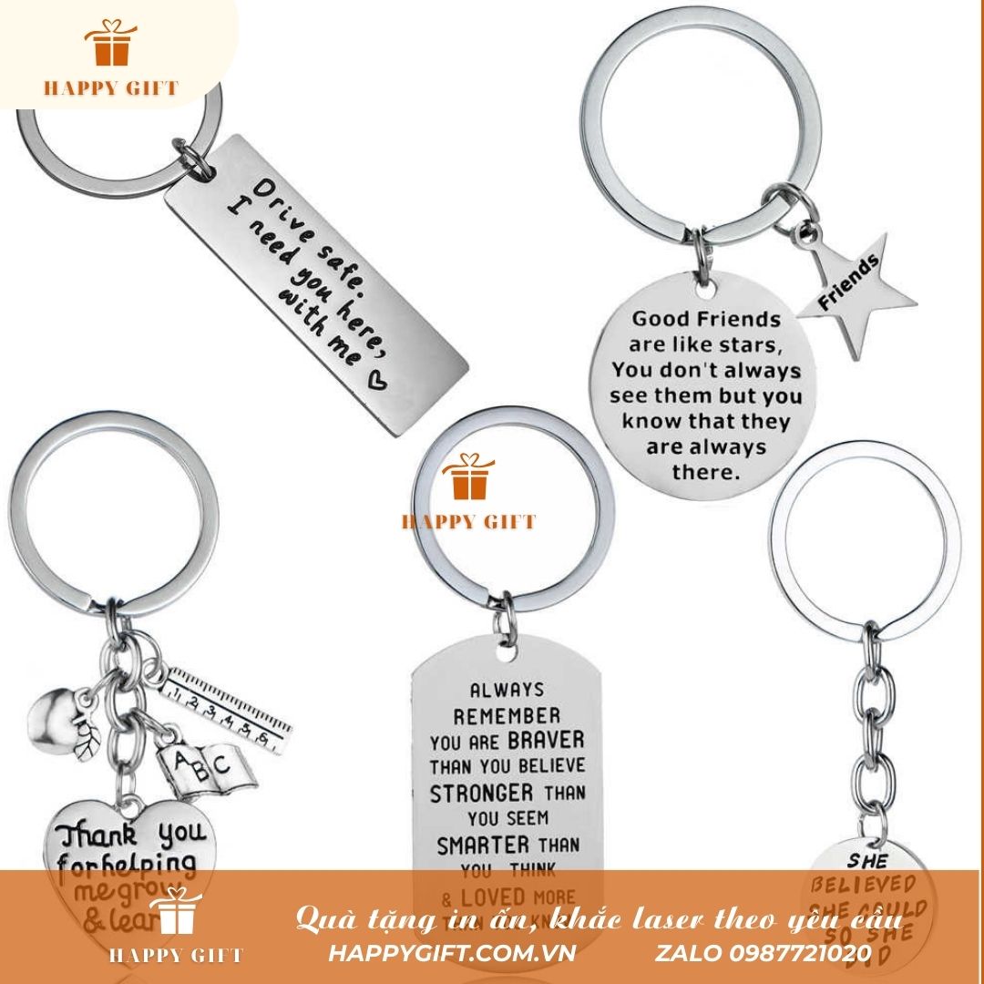 Khắc laser móc khóa kim loại inox, khắc laser quà tặng