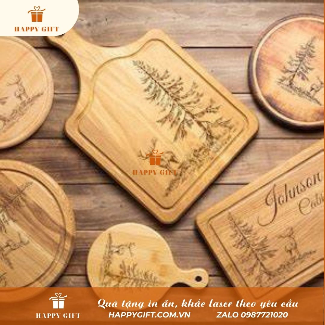 Khắc laser thớt gỗ, khay gỗ (tre) theo yêu cầu tại LASER HOÀNG MAI