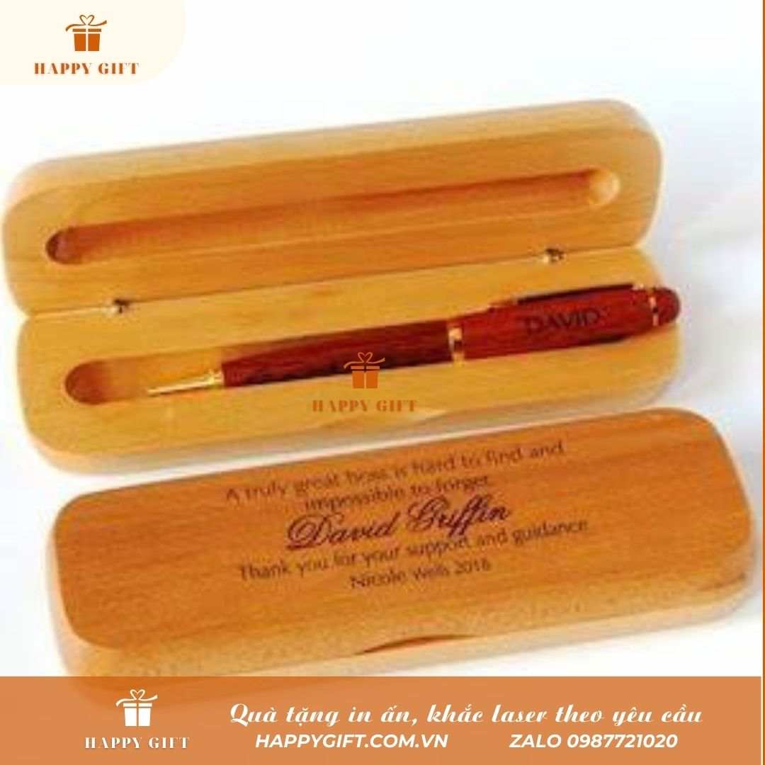 Khắc laser Bút gỗ theo yêu cầu, Khắc laser quà tặng doanh nghiệp, quà Tết, quà tặng sự kiện