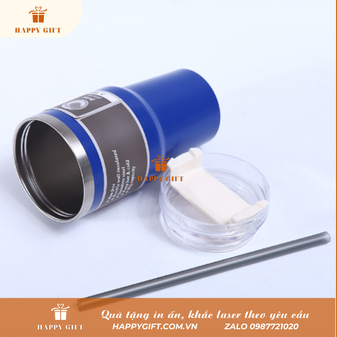 Cốc Coffee giữ nhiệt có ống hút 890ml, Cốc giữ nhiệt inox 304 in logo thương hiệu