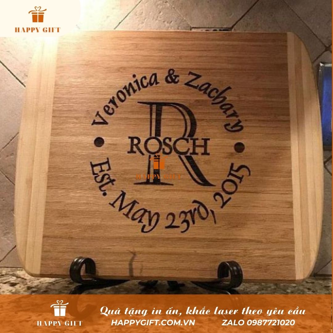 Khắc laser thớt gỗ, khay gỗ (tre) theo yêu cầu tại LASER HOÀNG MAI