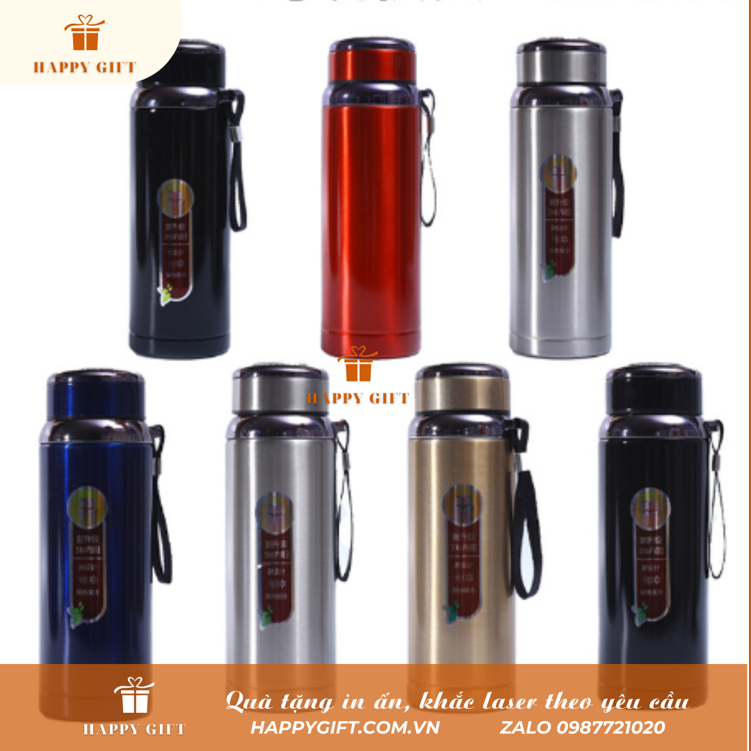 Bình nước thể thao inox giữ nhiệt 1L in logo thương hiệu
