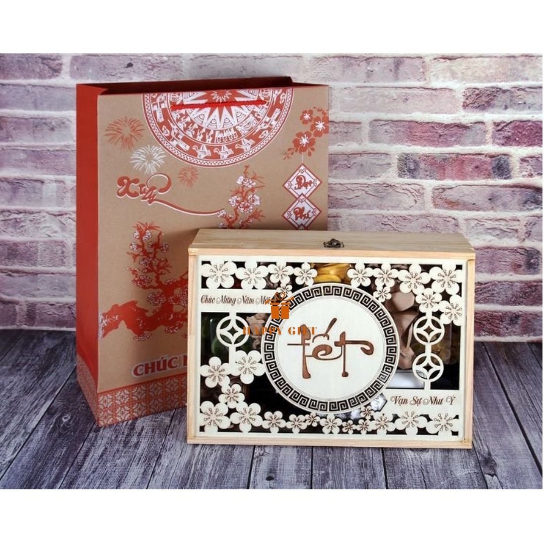 Hộp quà Tết Trung Thu bằng gỗ MDF khắc Theo yêu cầu - Dùng để trang trí, đựng đồ biếu tặng dịp Tết trung thu 2024