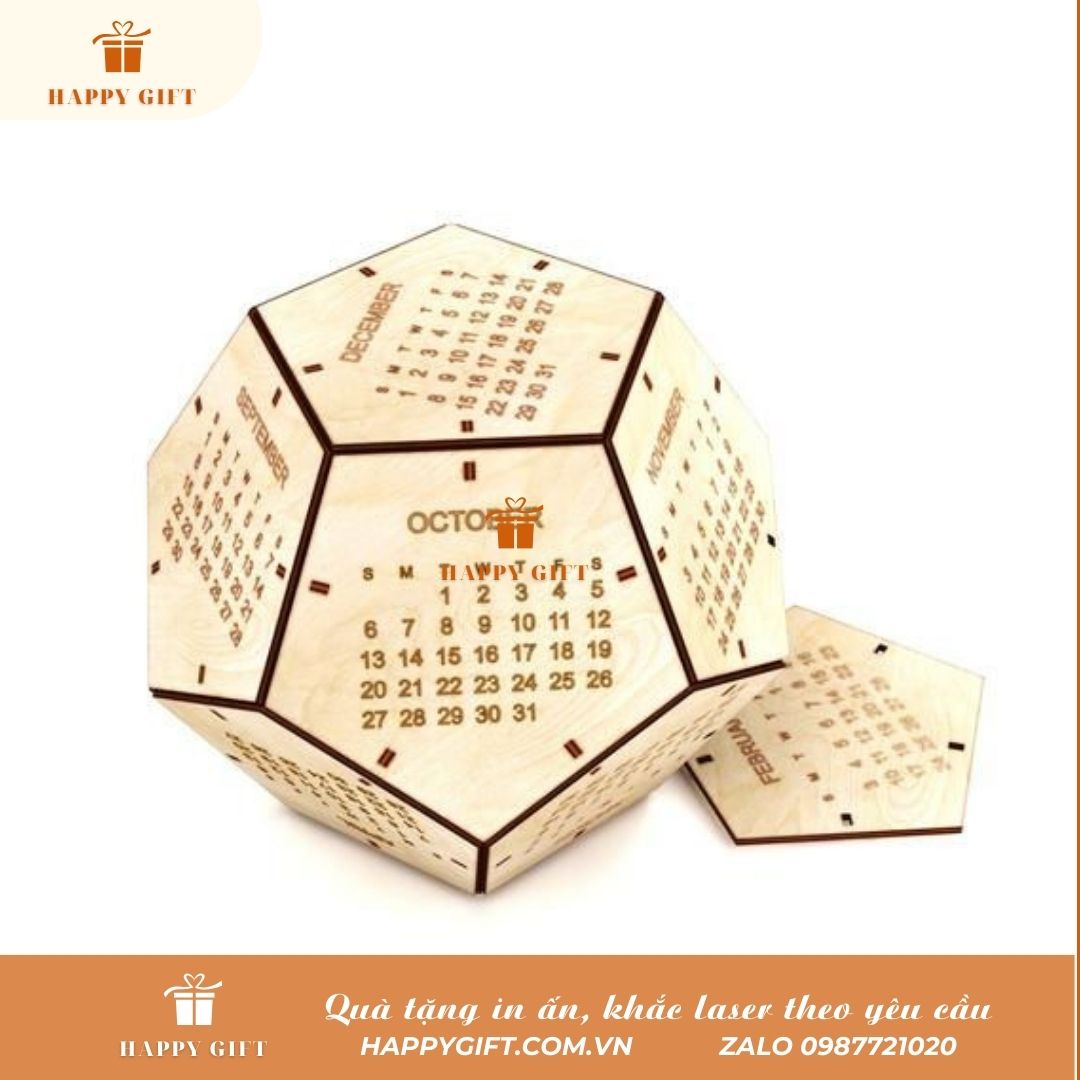 Lịch Gỗ Để Bàn 12 Mặt 2024 - Chất Gỗ MDF Cao Cấp Chống Nước Và Nấm Mốc, Khắc Logo Lời Chúc Theo Yêu Cầu